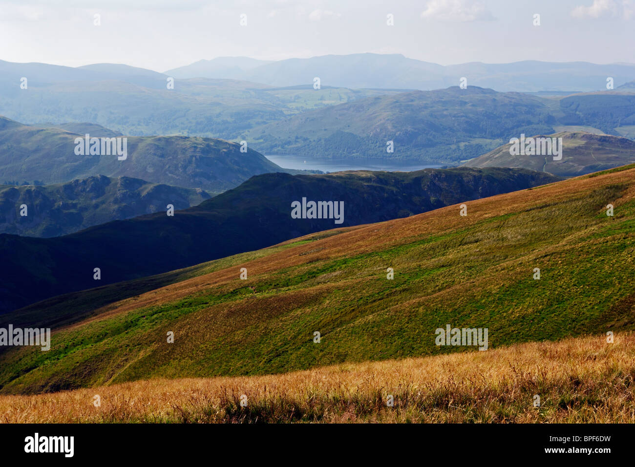 Ullswater, Steel Knotts and surrounding fells seen from Loadpot Hill in the Lake District National Park, Cumbria. Stock Photo