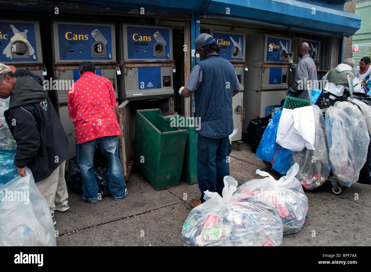 Can and bottle recycling center in Harlem New York City where homeless