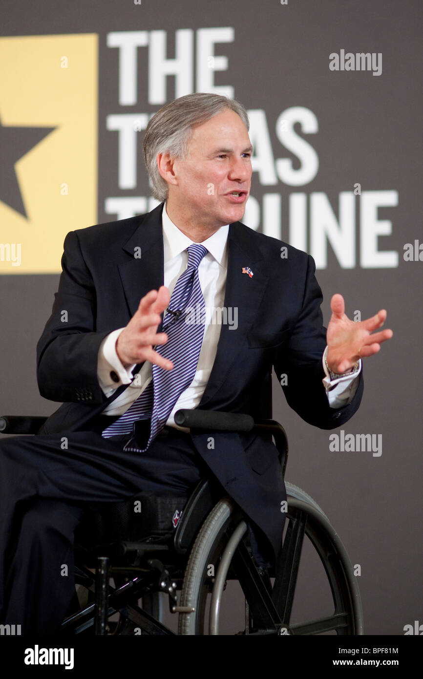 Texas Attorney General Greg Abbott on stage at a questionandanswer