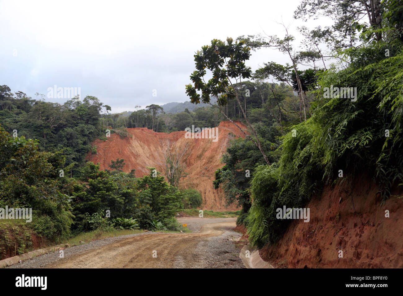 Road to Carti cut through cloud forest in the Comarca de San Blas , Panama Stock Photo
