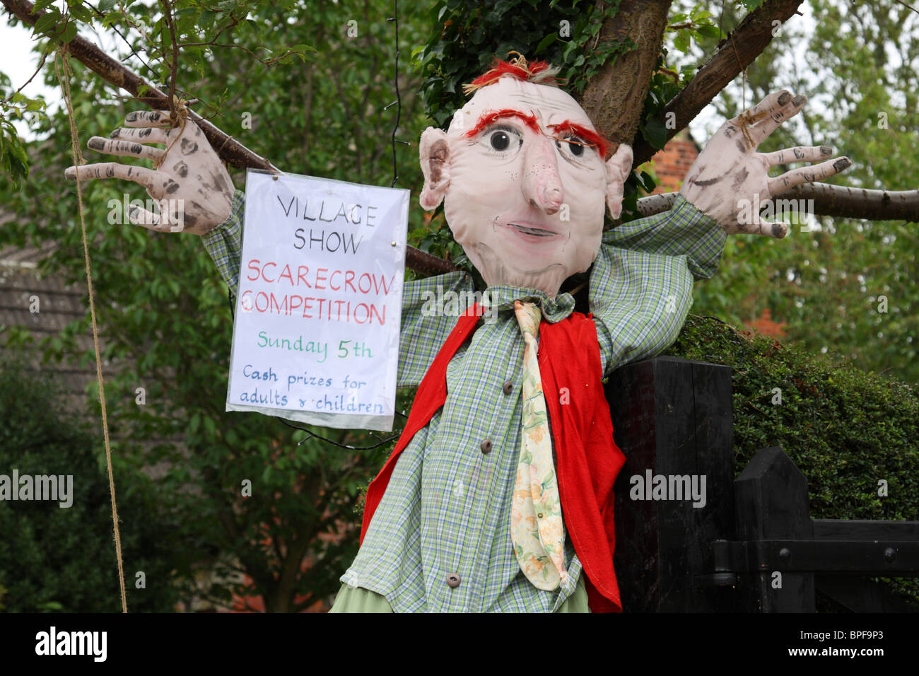 A scarecrow competition at an English village show. Stock Photo
