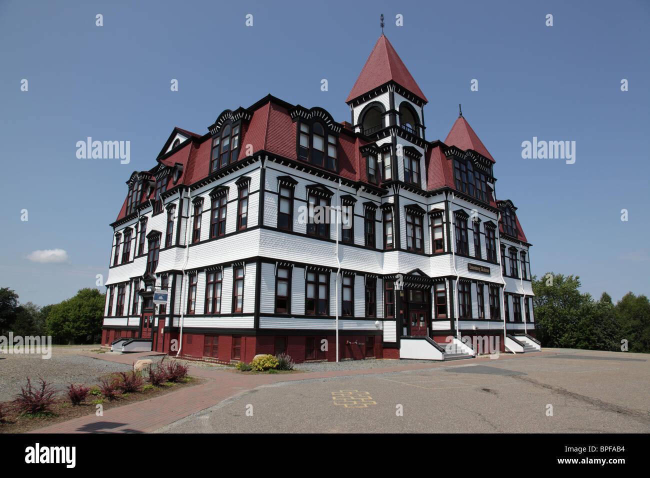 Academy school building (19th century) in the city of Lunenburg, Nova Scotia, Canada, North America.Photo by Willy Matheisl Stock Photo