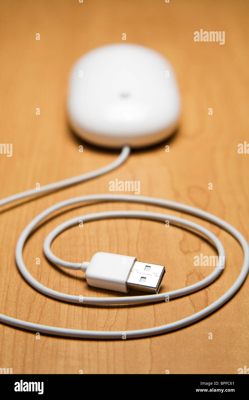 White computer mouse with a long cord Stock Photo Alamy