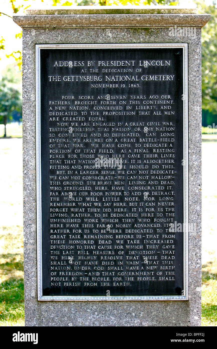 Plaque of President Abraham Lincoln 39 s - Plaque Of President Abraham Lincolns Gettysburg Address At The United BPFF2J 