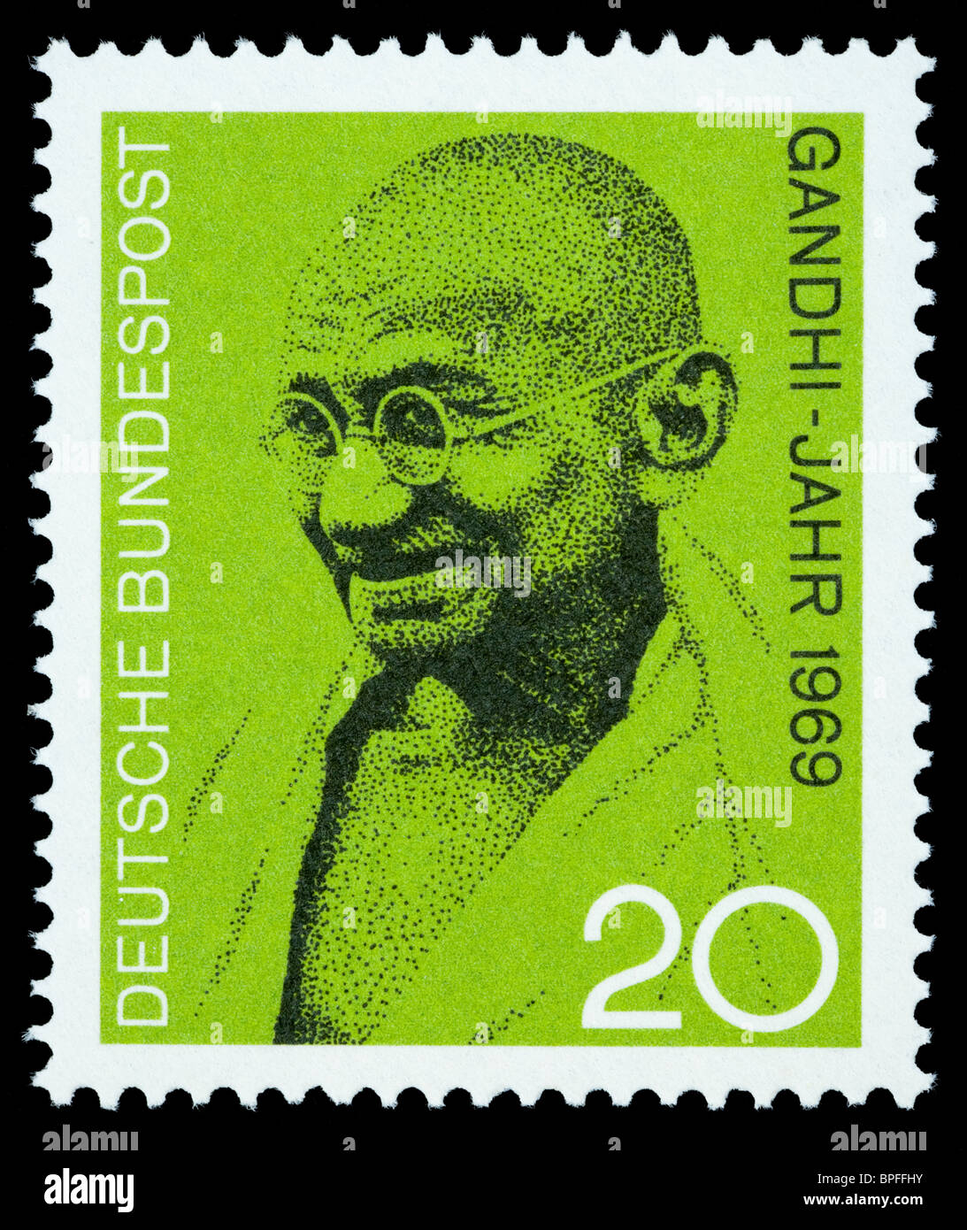 GERMANY - CIRCA 2004: A postage stamp printed in Germany showing Mohandas Karamchand Gandhi, circa 2004 Stock Photo