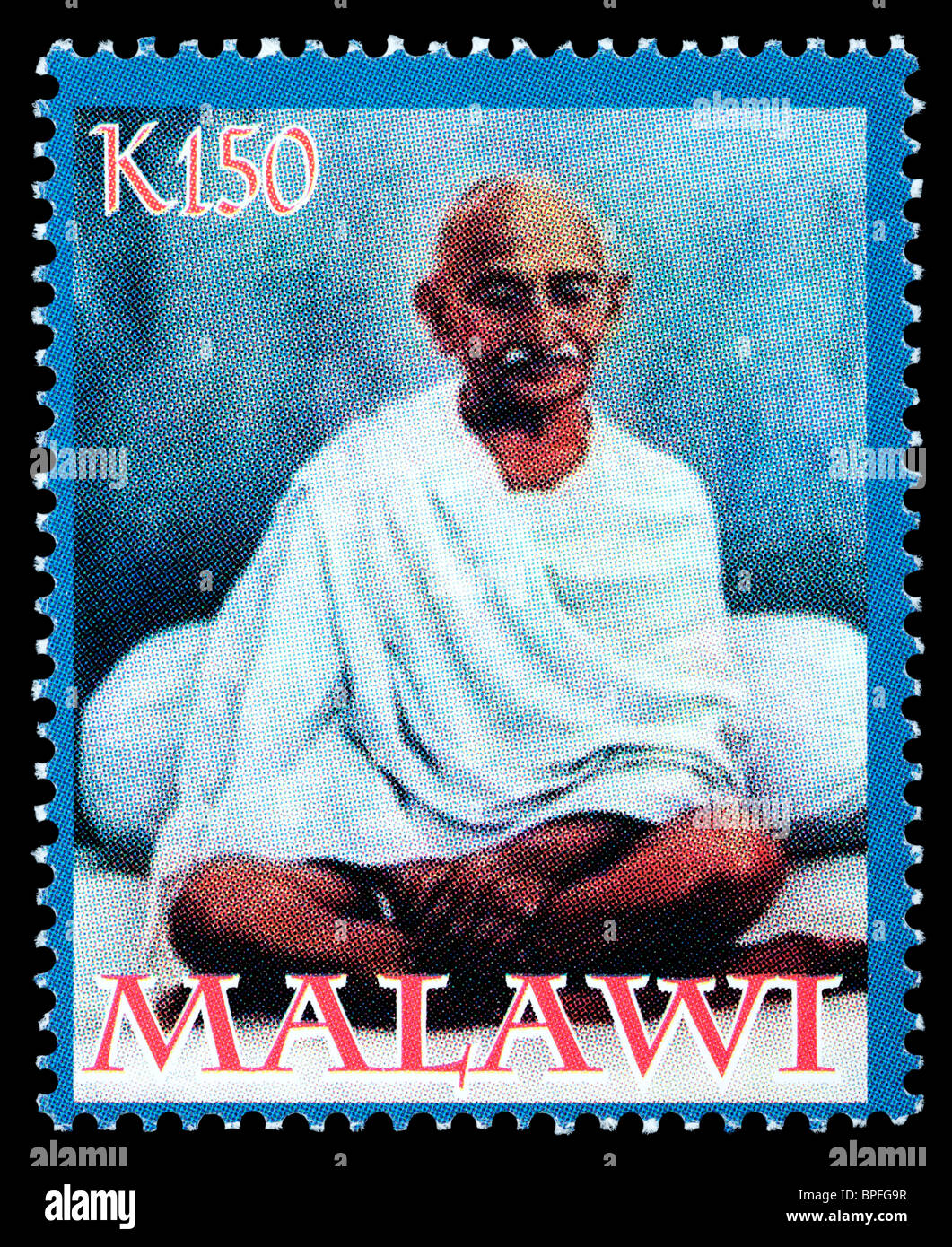 MALAWI - CIRCA 2004: A postage stamp printed in Malawi showing Mohandas Karamchand Gandhi, circa 2004 Stock Photo