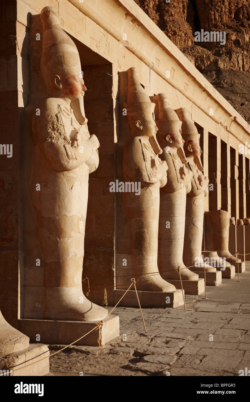 osiris statues at Mortuary Temple of Hatshepsut, Deir el-Bahari, Luxor, Thebes, Egypt, Arabia, Africa Stock Photo