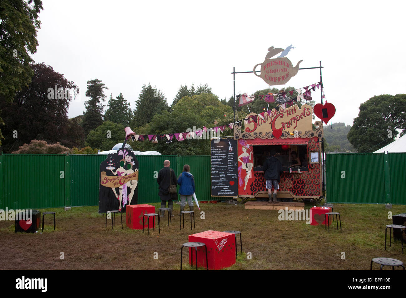 Food stall at the Green man festival 2010, Glanusk Park, Brecon Beacons, Wales. Stock Photo
