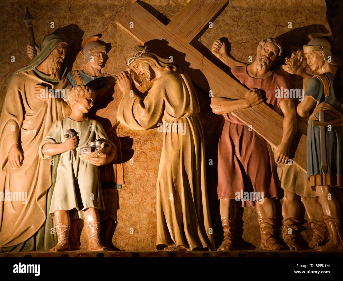 Barcelona - christ with the cross - church Sagrad cor de Jesus Stock Photo