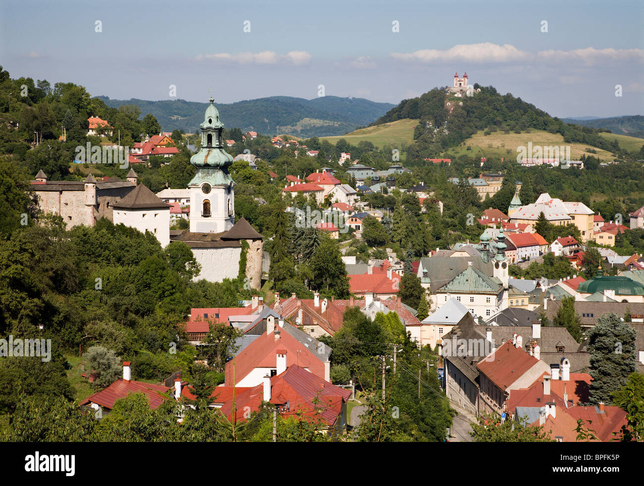 Banska Stiavnica -  calvary and old caslte and town Stock Photo
