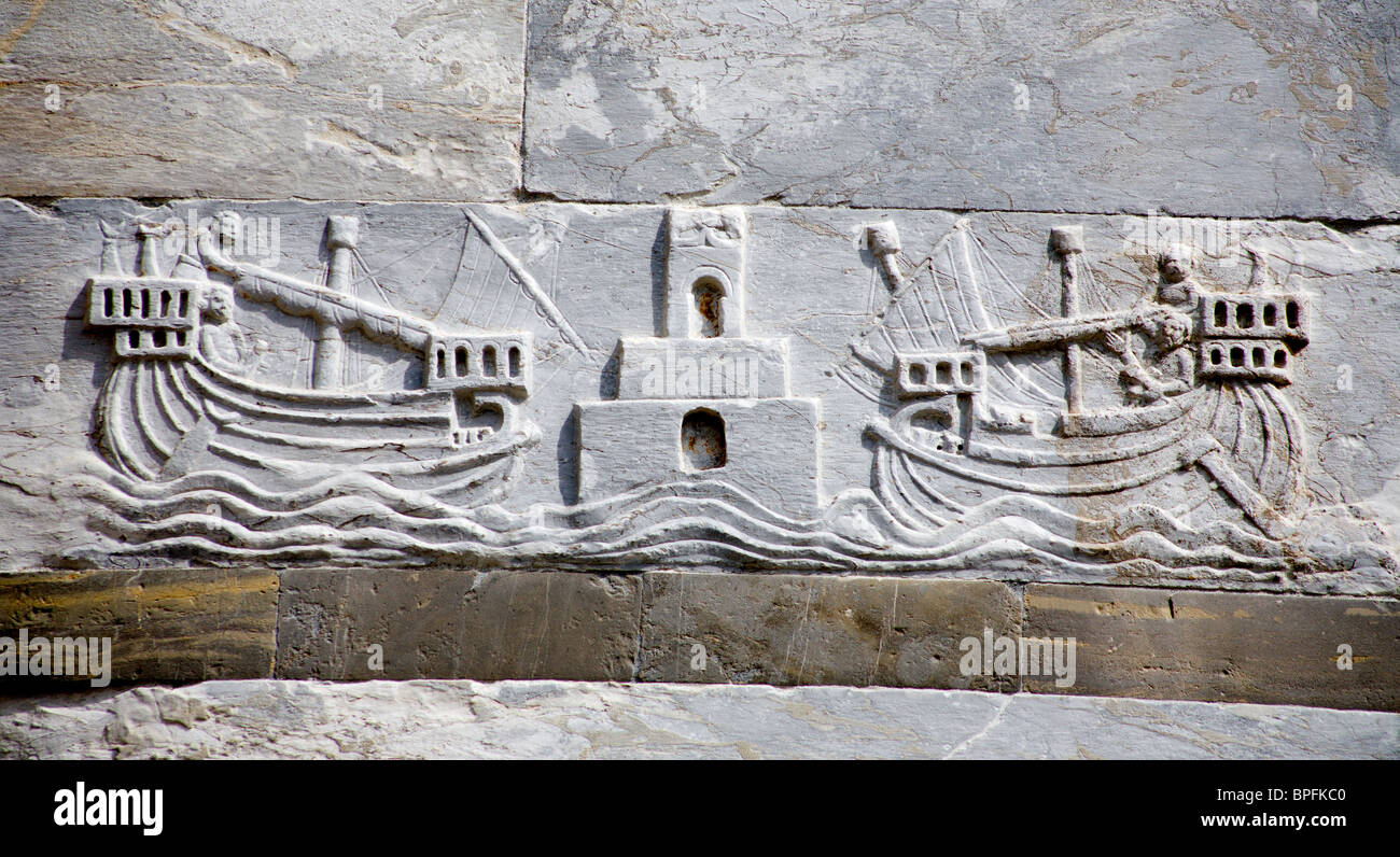 Pisa - ships - detail from Hanging tower Stock Photo