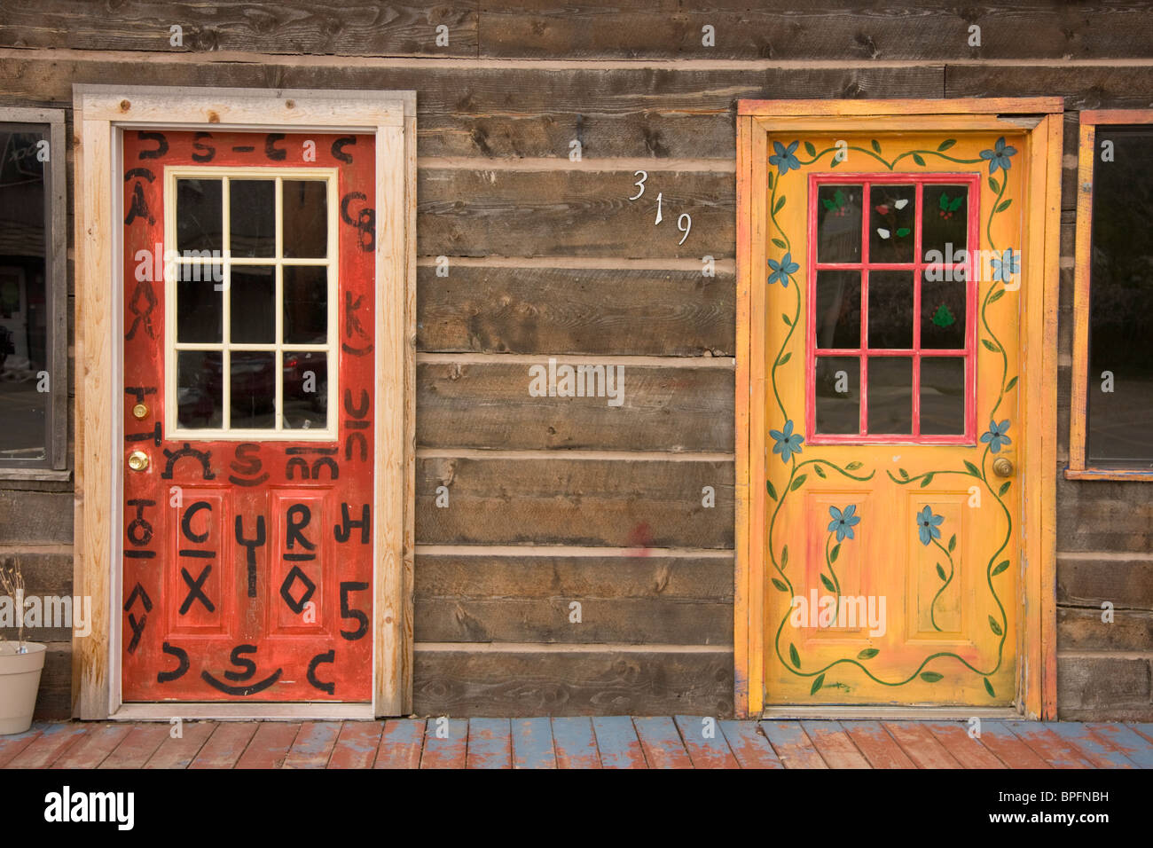 Painted doors at Ennis, Montana, USA Stock Photo