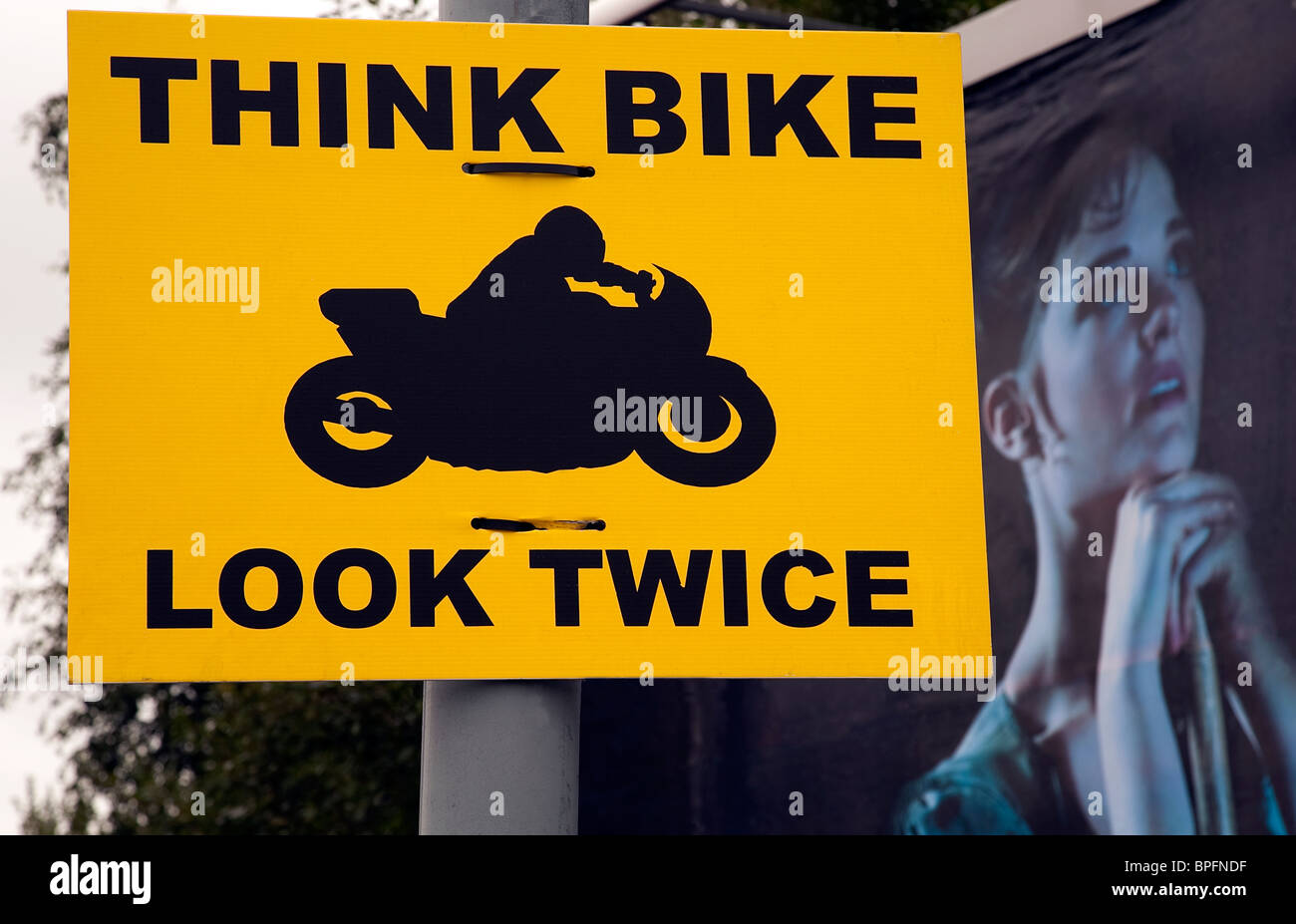 Think Bike road safety sign in the UK Stock Photo