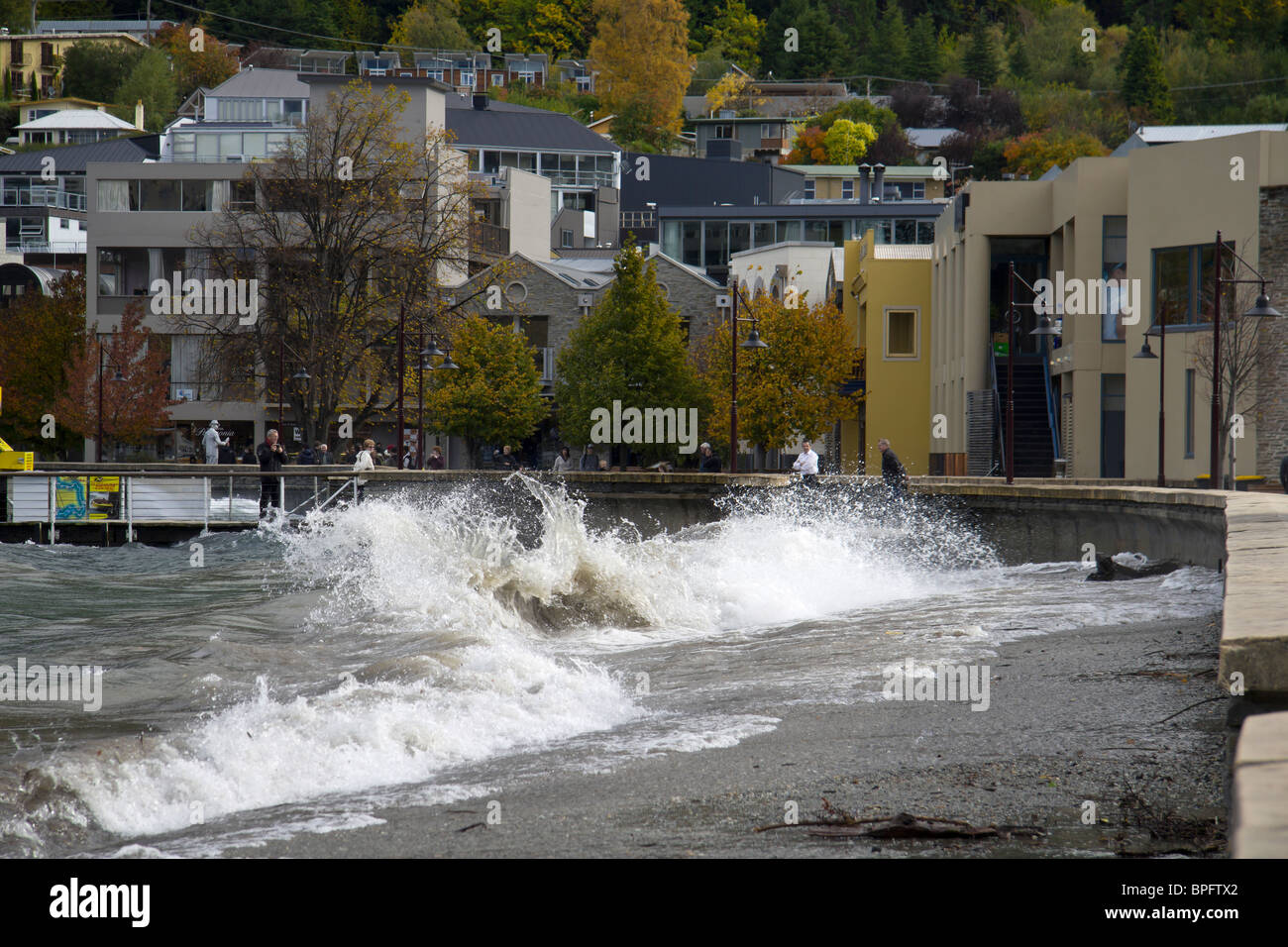 Rough waves at Lake Wakatipu, Queenstown, New Zealand Stock Photo
