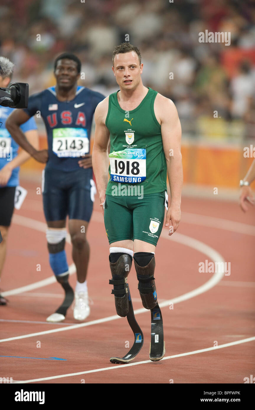 double-amputee Oscar Pistorius of South Africa (1918) after winning his