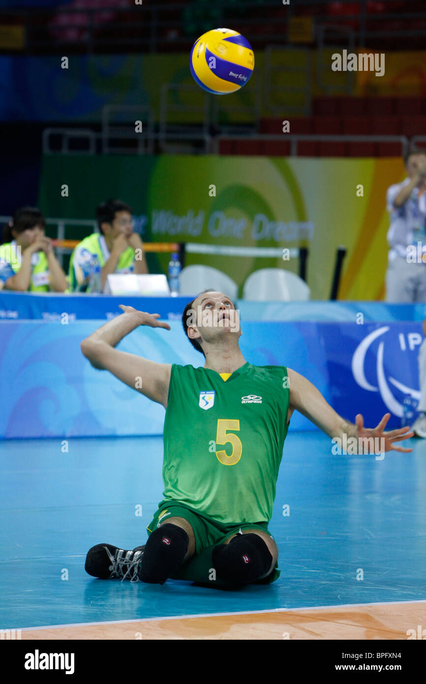 Brazilian mens seated volleyball team hires stock photography and