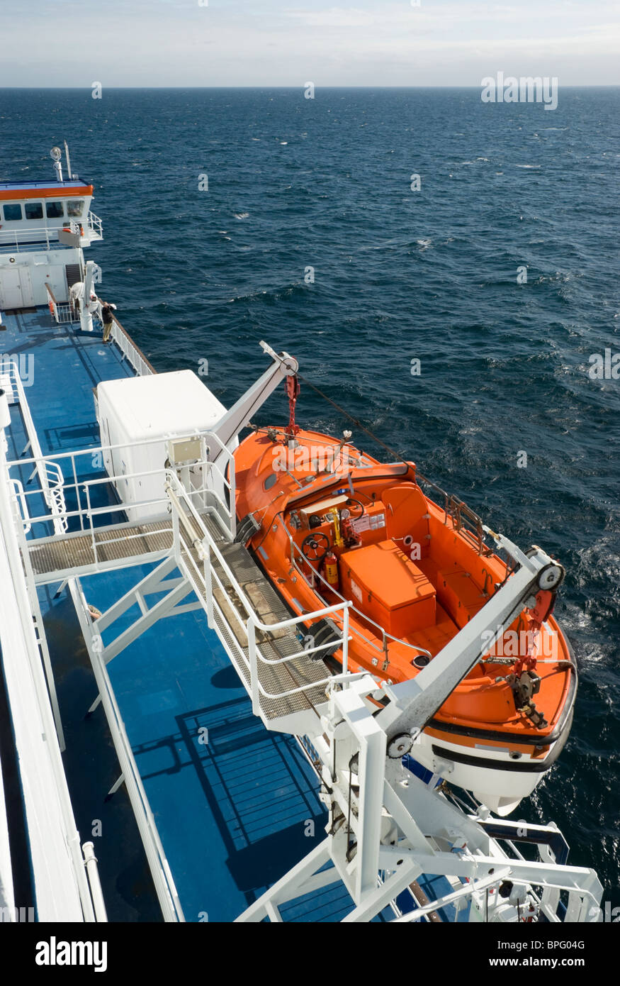 Lifeboat on a passenger cruise ship. High angle view. Stock Photo