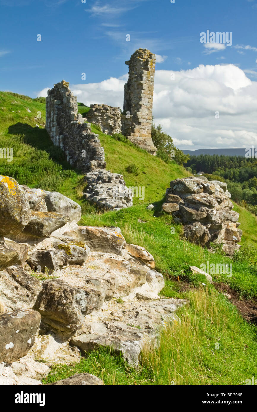 The ruined walls of Harbottle Castle in the Northumberland National Park, England. OS Ref: NT 931047 Stock Photo
