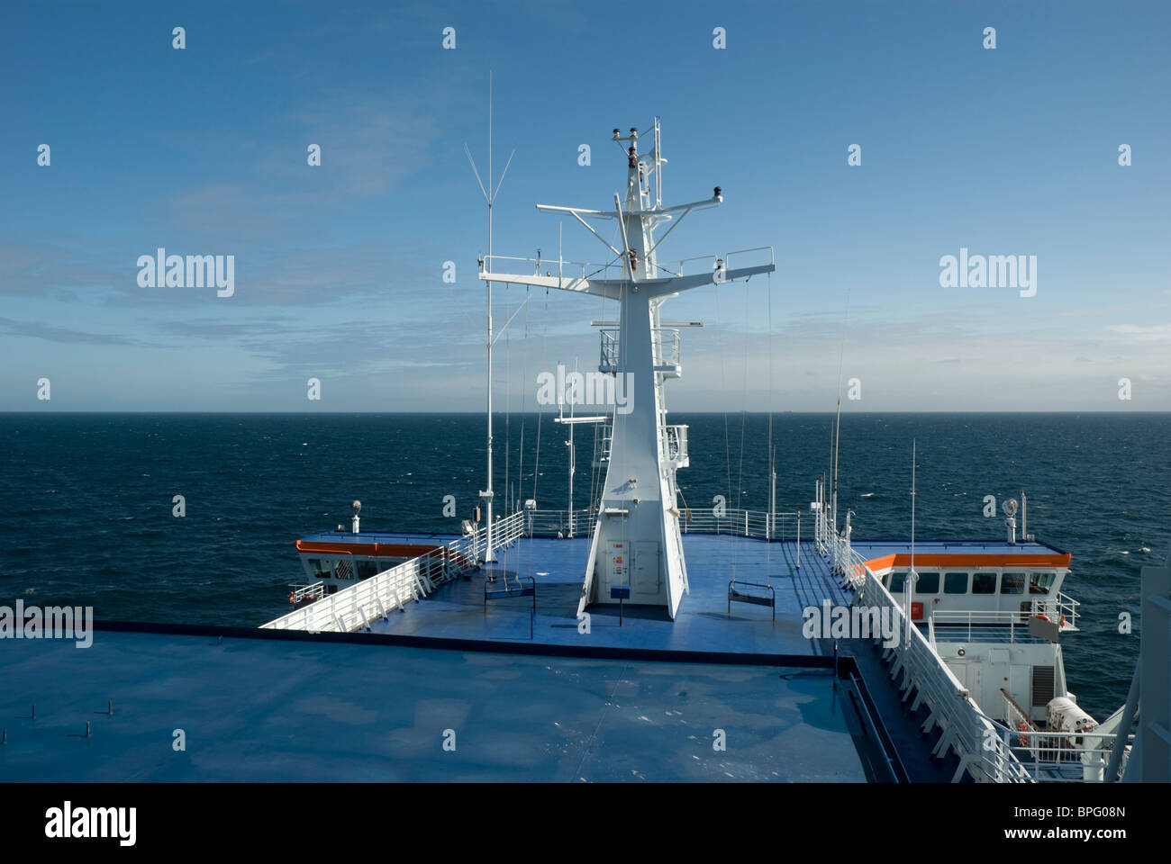 Communication antennas onboard a car ferry Stock Photo