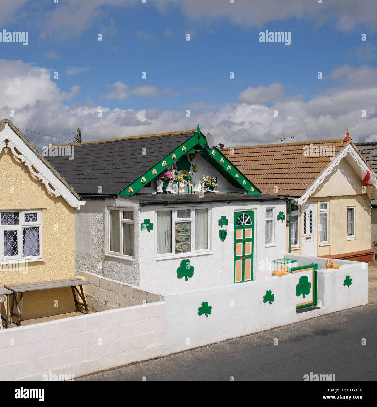 Seafront homes at Jaywick also referred to as West Clacton in Essex England UK community Stock Photo