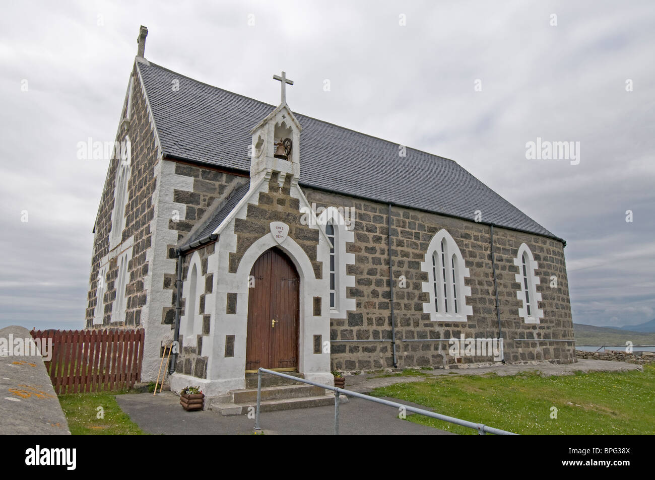St Michael's RC church exterior, Eriskay, Outer Hebrides, Western Isles. Scotland.  SCO 6476 Stock Photo