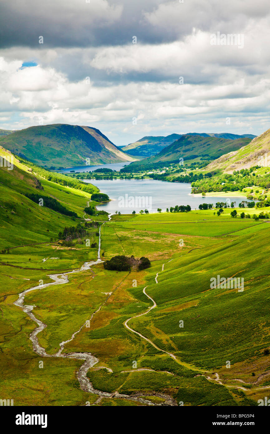View over Buttermere & Crummock Water from the Haystacks path, Lake District National Park, Cumbria, England, UK Stock Photo