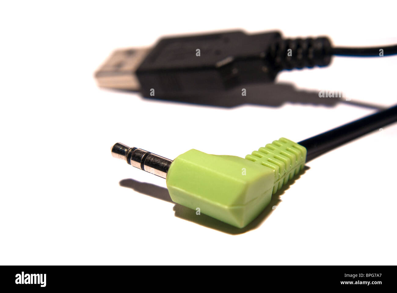 isolated 3.5mm jack and USB cord Stock Photo - Alamy