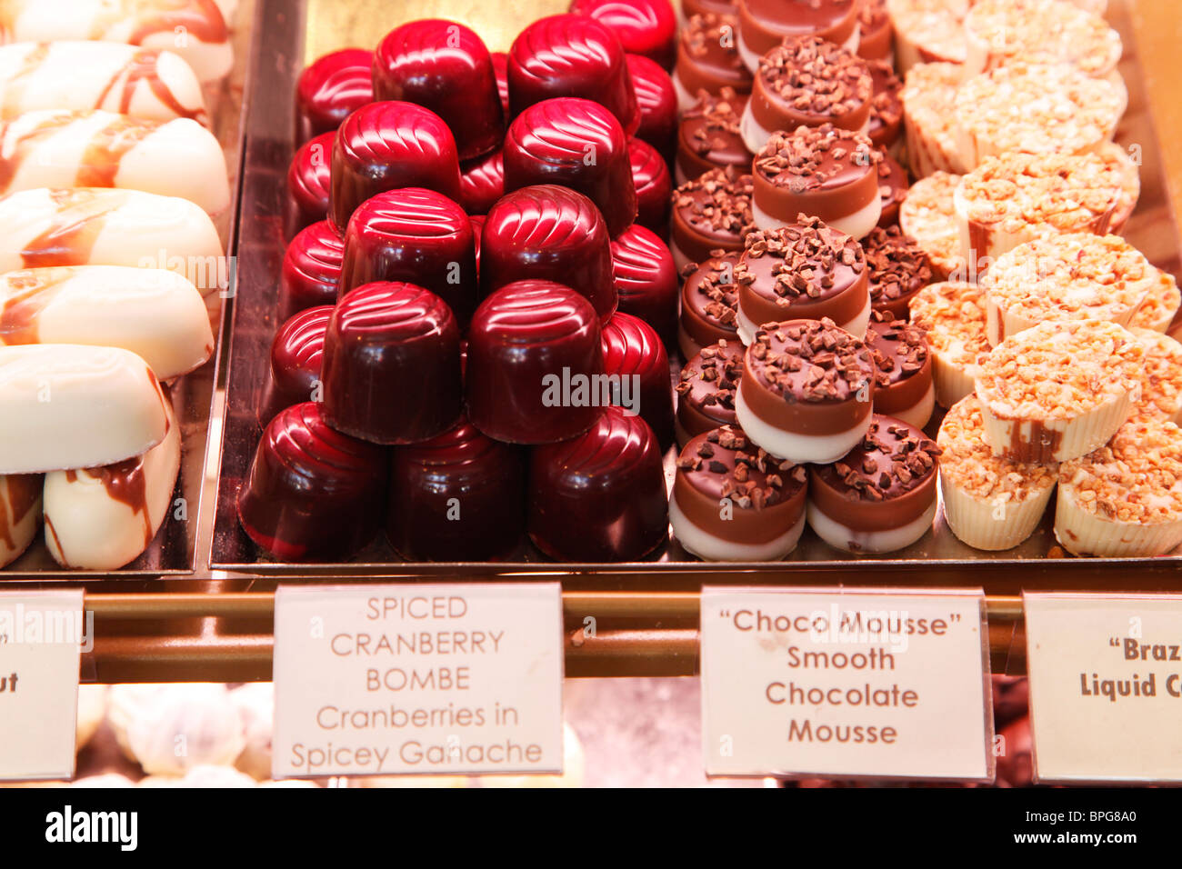 Chocolates and confectionery on a counter in a specialist upmarket shop