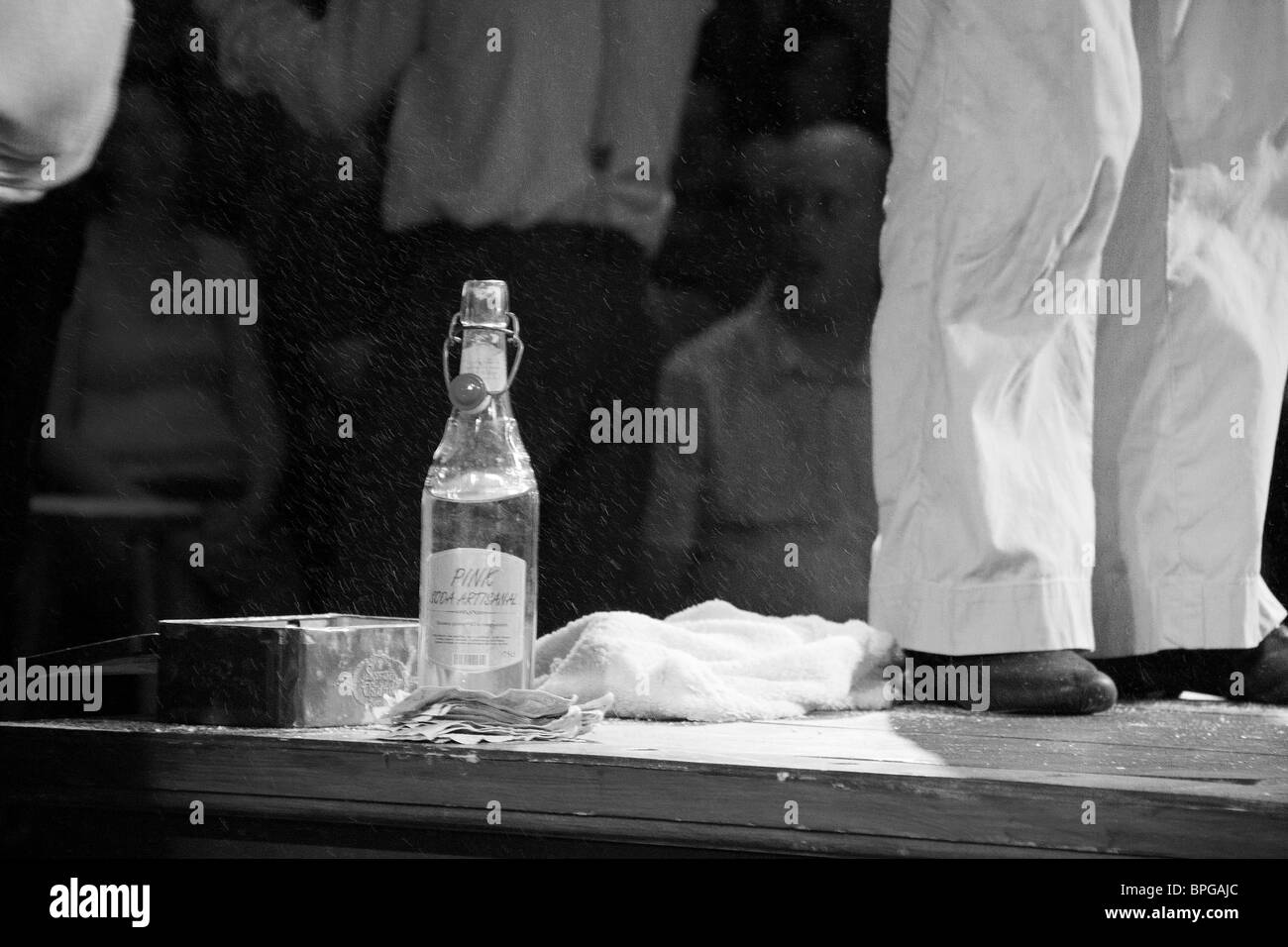 b&w photo from artist, table, bottle of water Stock Photo Alamy