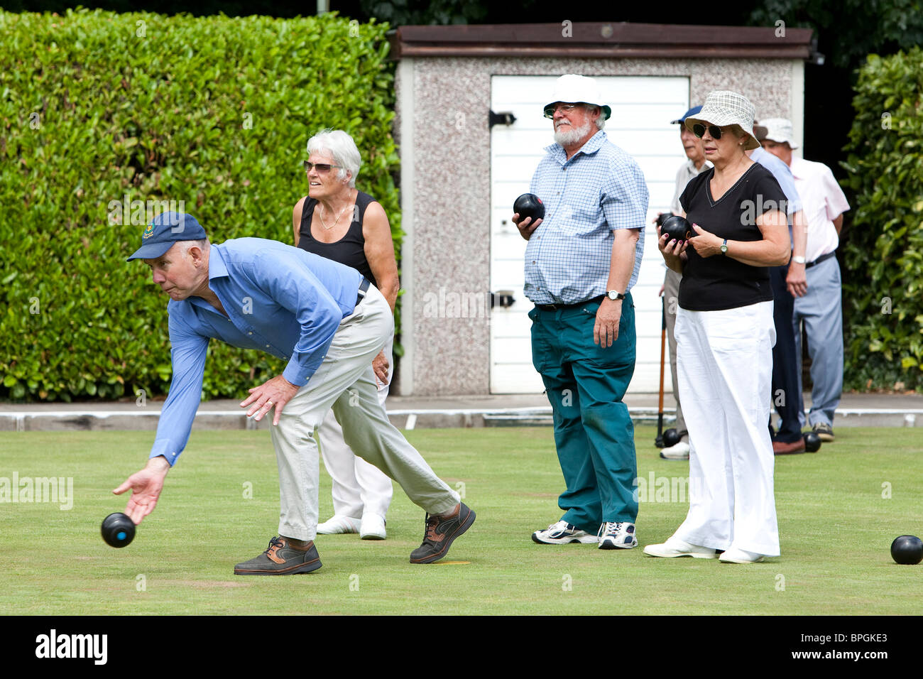 Crown Green Bowling game in Derbyshire Stock Photo