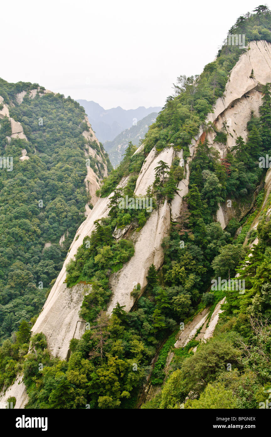 View of the famous holy mountain Hua Shan in Shaanxi province, China Stock Photo