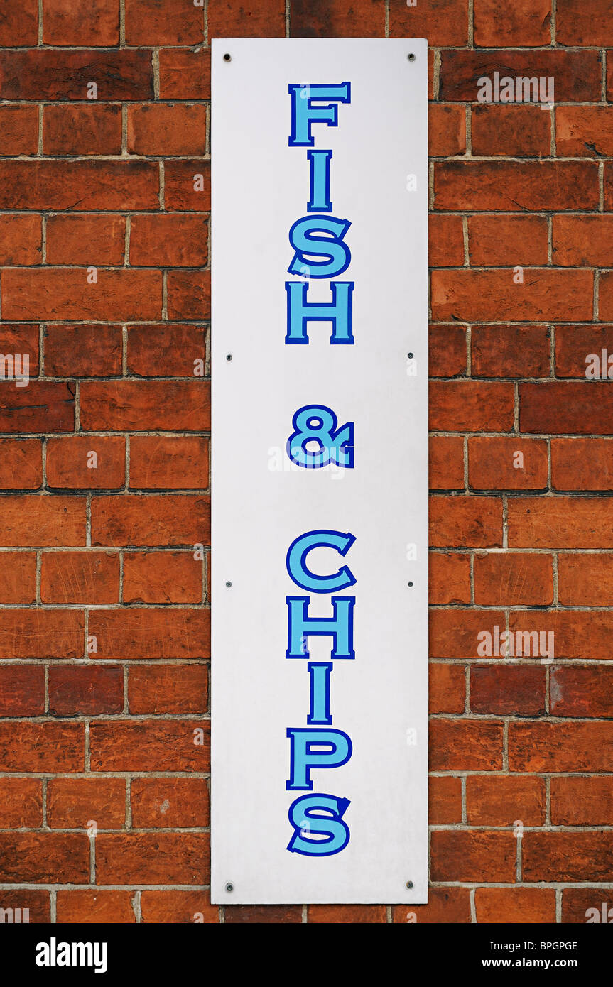 Fish and Chips Sign, United Kingdom. Stock Photo