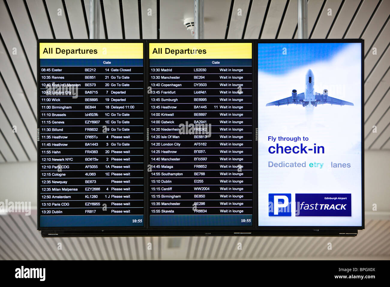 Departure board at Edinburgh airport, Scotland Stock Photo