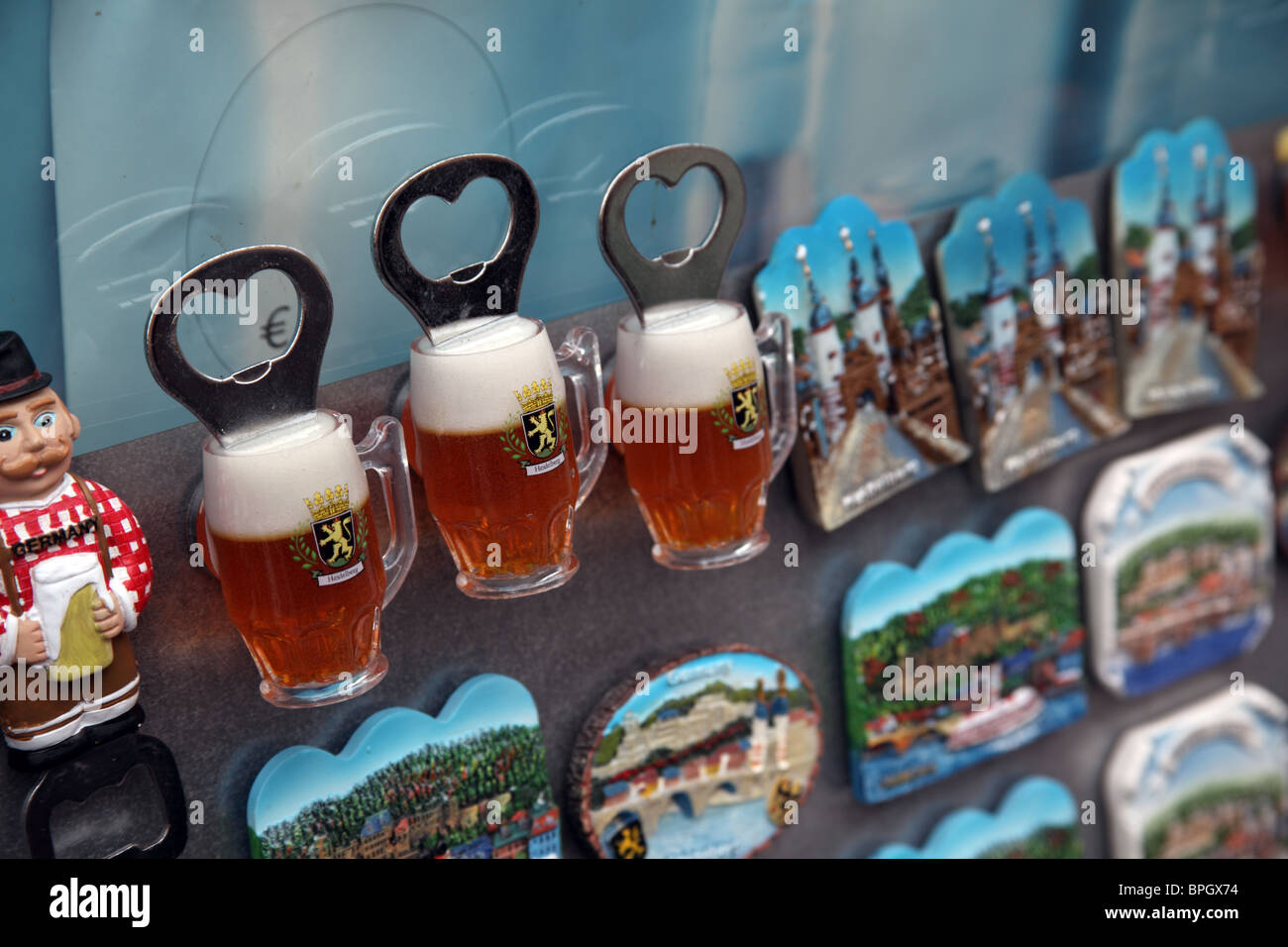 Tourist souvenirs on sale in Heidelberg, Baden Württemberg, Germany