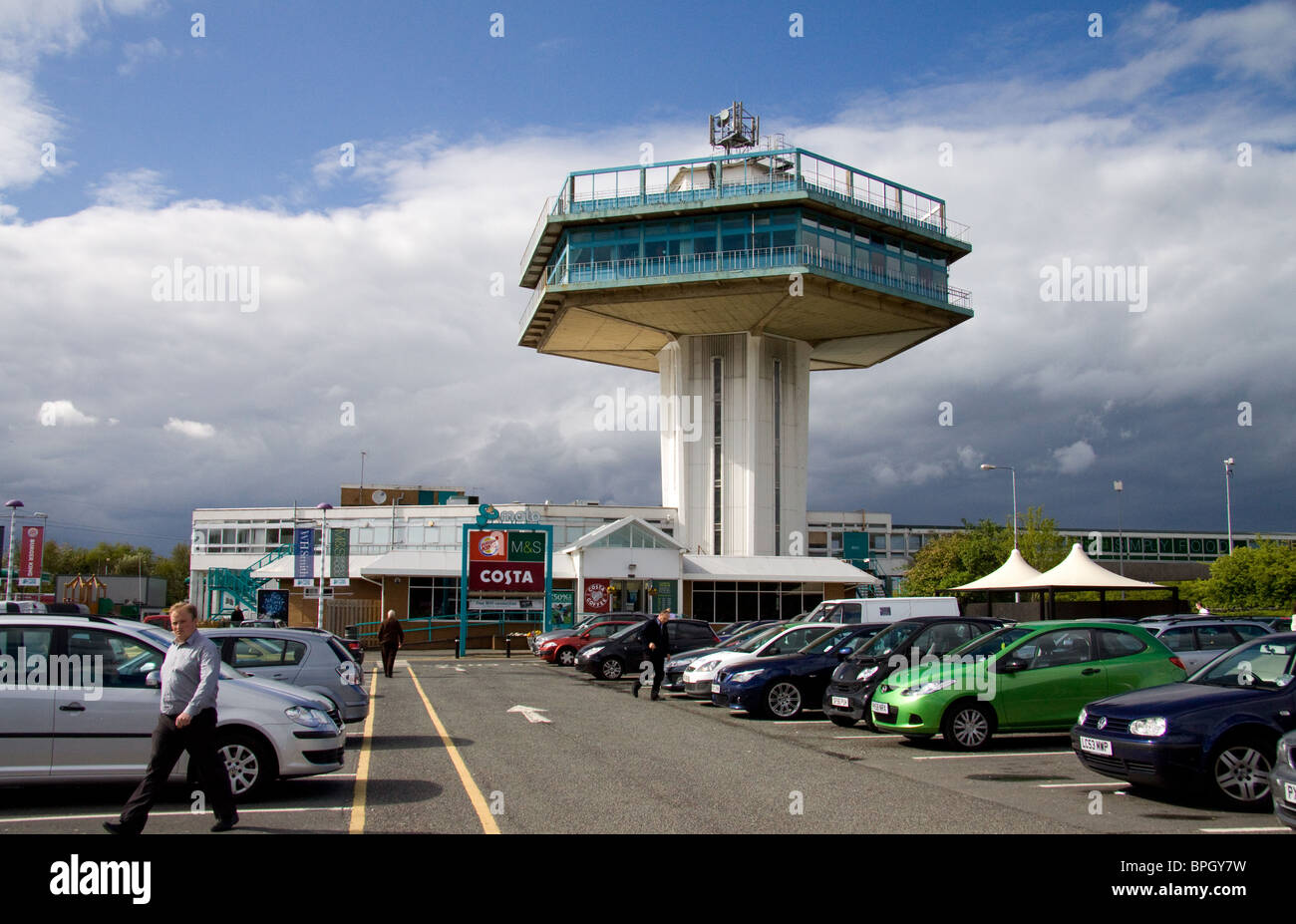 Forton service station on the M6 motorway.The tower is a good example of 1960's futuristic archetecture Stock Photo