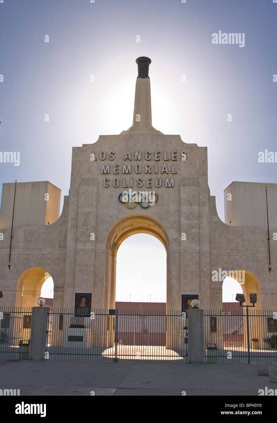 LOS ANGELES, CA - AUGUST 22: Entrance of the Los Angeles Memorial Coliseum, August 22nd, 2010 in Los Angeles, CA. Stock Photo