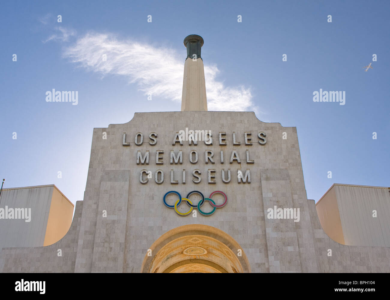 LOS ANGELES, CA - AUGUST 22: Entrance of the Los Angeles Memorial Coliseum, August 22nd, 2010 in Los Angeles, CA. Stock Photo