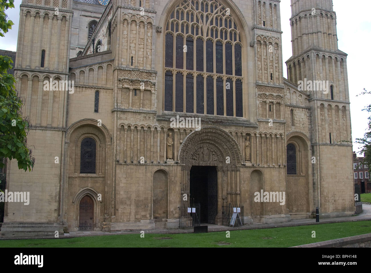 front Rochester Cathedral stained glass windows Stock Photo Alamy