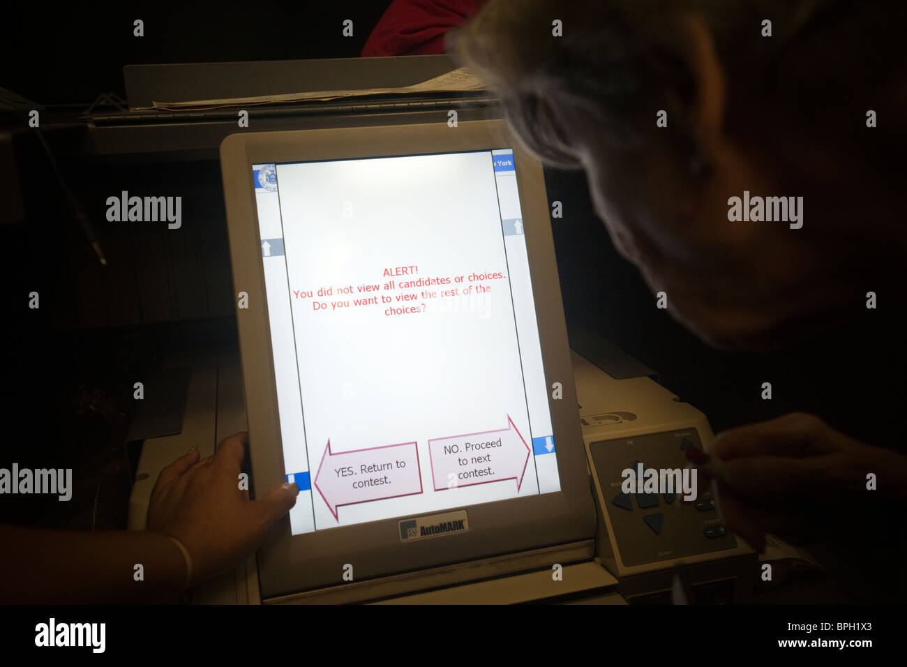 The NYC Board of Elections demonstrates an electronic voting machine Stock Photo