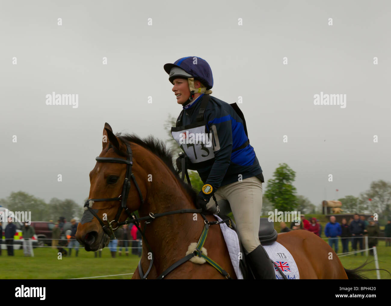 Zara Phillips competing in the cross country phase of the three day event at Tattersalls 2010. Stock Photo