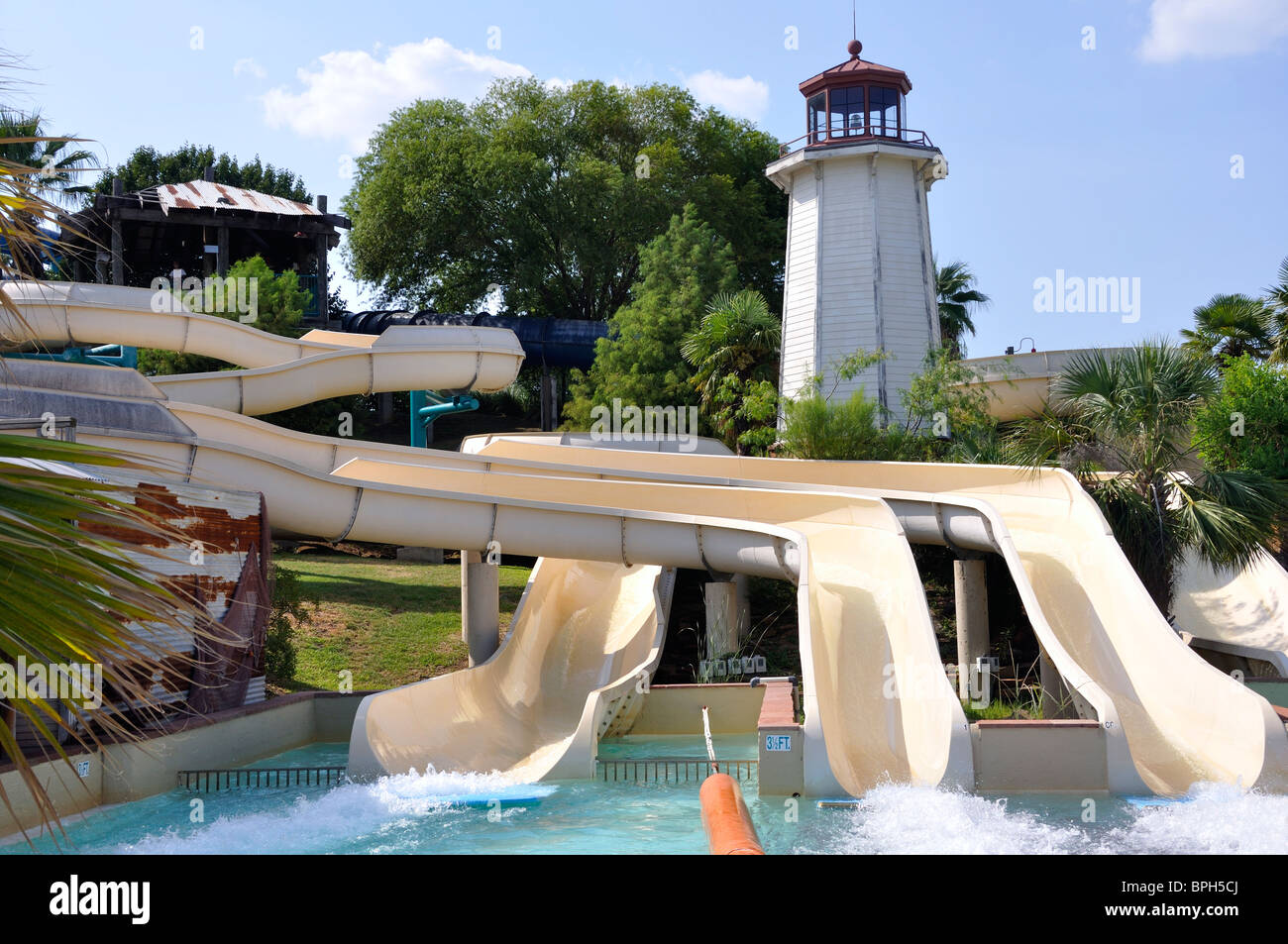Water slide at Hurricane Harbor waterpark , Six Flags Over Texas