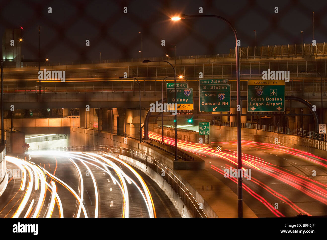 Traffic on a highway at night, Massachusetts Turnpike, Boston, Suffolk