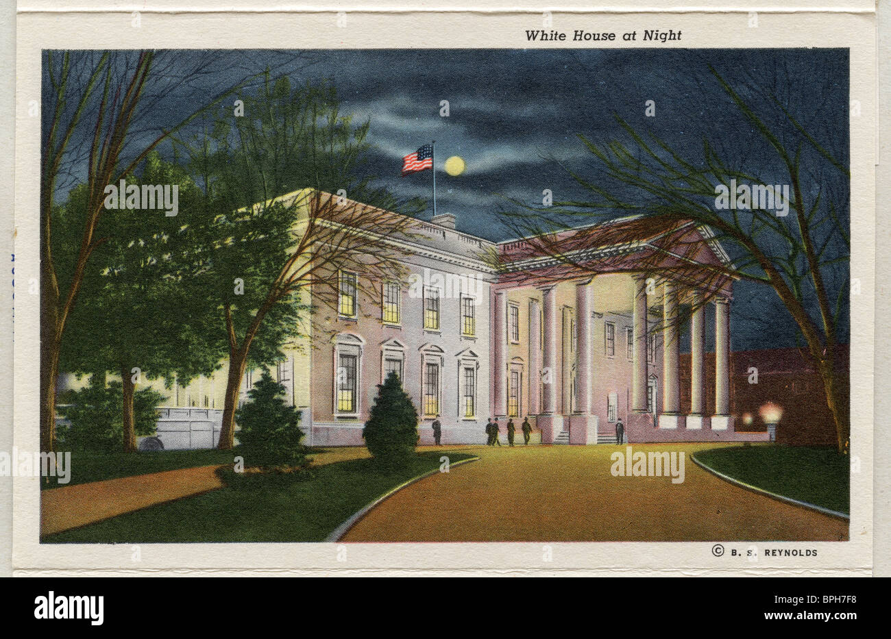 1935 old color postcard, White House, Washington DC, USA Stock Photo
