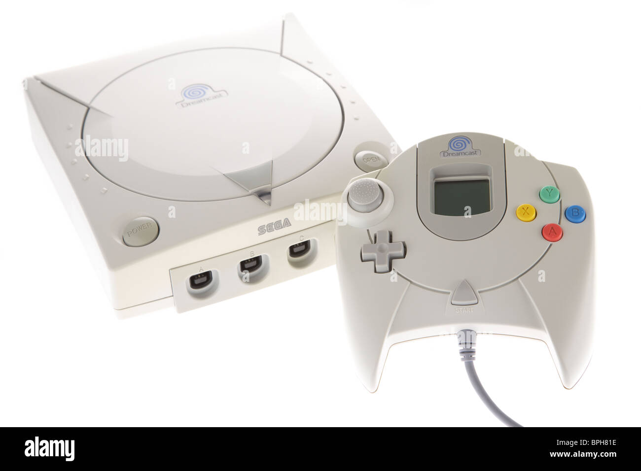 original sega dreamcast console and games controller and vmu from the 90s Stock Photo