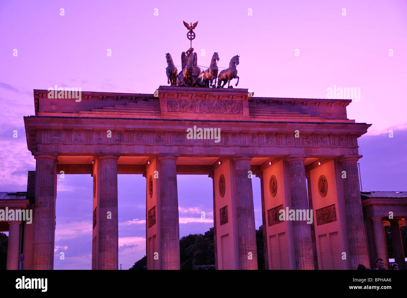 Brandenburg Gate in Berlin at sunset Stock Photo Alamy