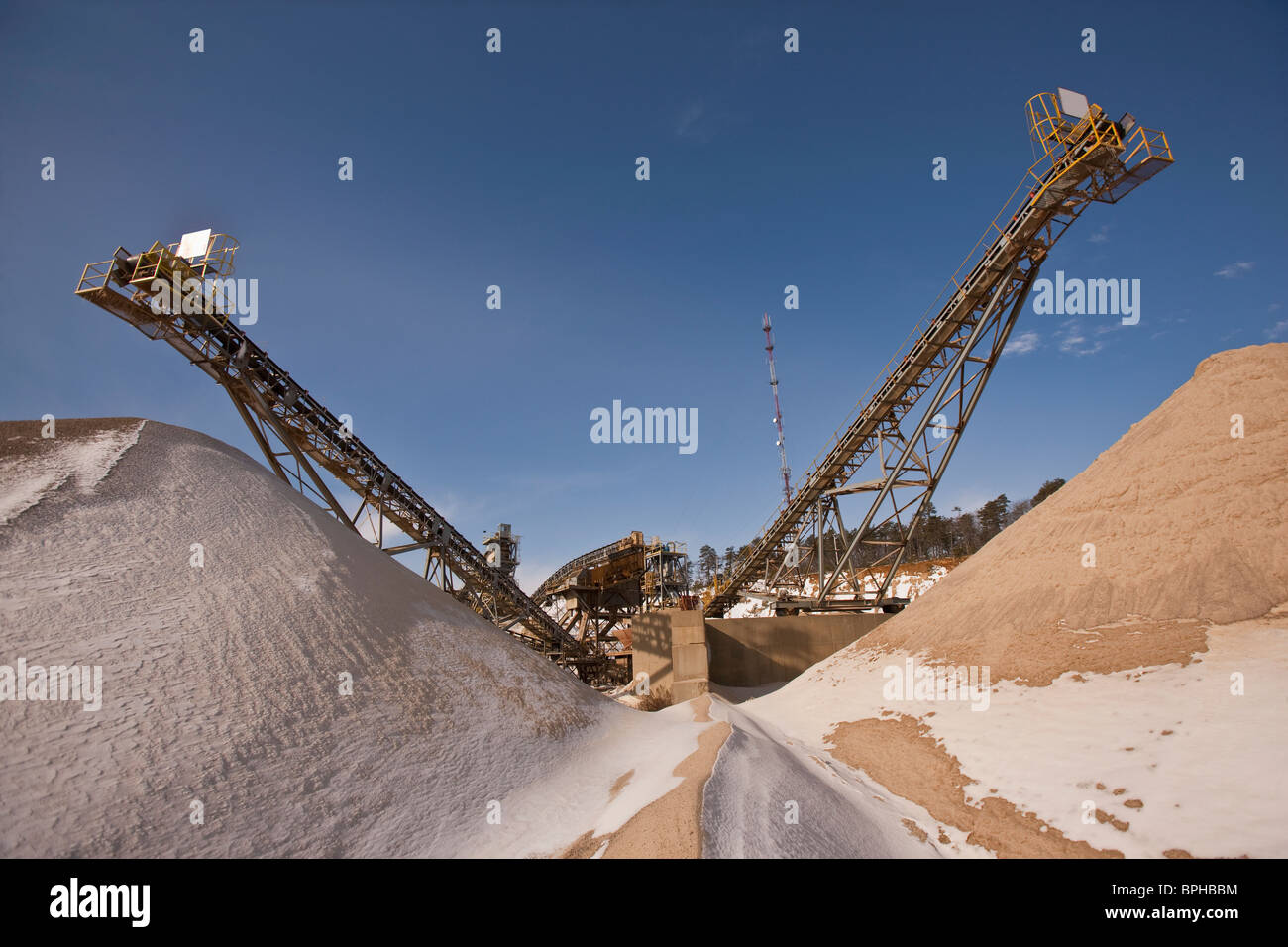 Conveyor belts at a construction site, Plymouth, Massachusetts, USA