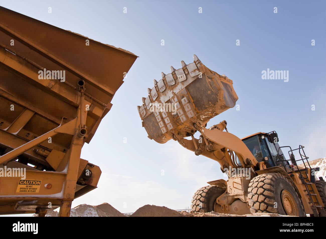 Separator and a front end loader at a construction site, Plymouth, Massachusetts, USA Stock Photo