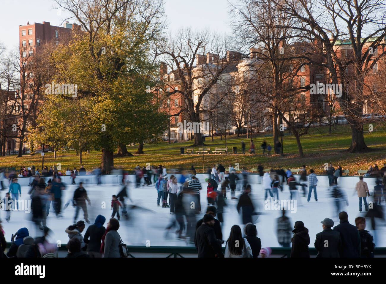 People skating in an ice rink, Frog Pond, Boston Common, Boston