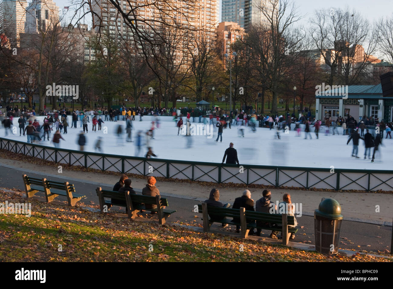 People skating in an ice rink, Frog Pond, Boston Common, Boston