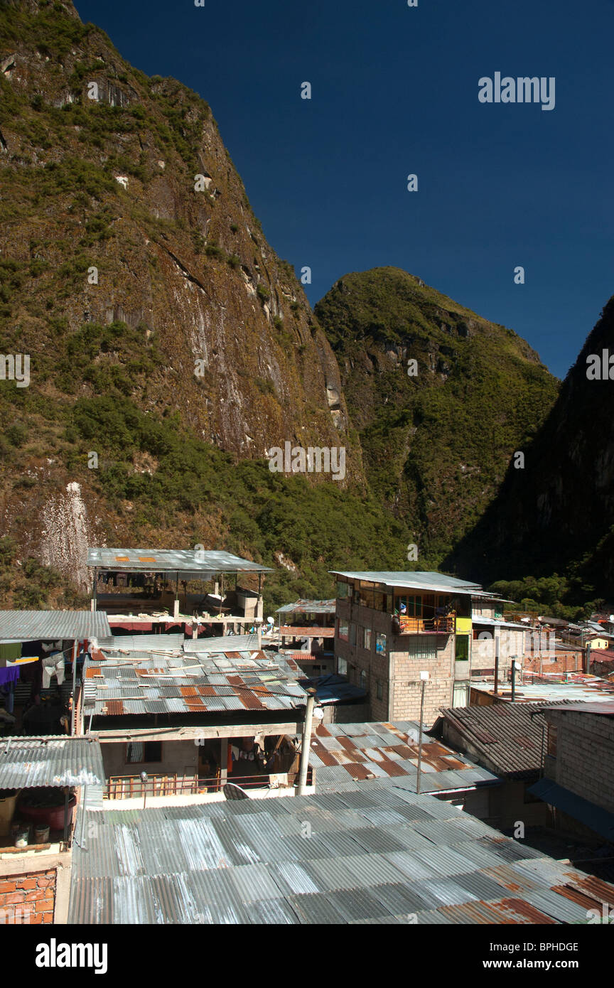 Rooftops of the town of Aguas Calientes, (Machu Picchu Pueblo), Sacred Valley, Peru. Stock Photo
